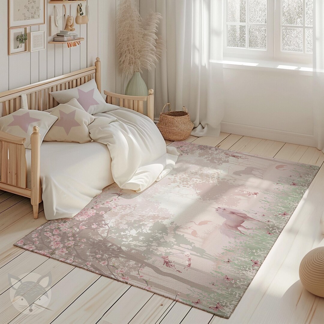 Enchanted Unicorn and Fairy Rug - Fantasy Nursery Carpet - Girls Room ...