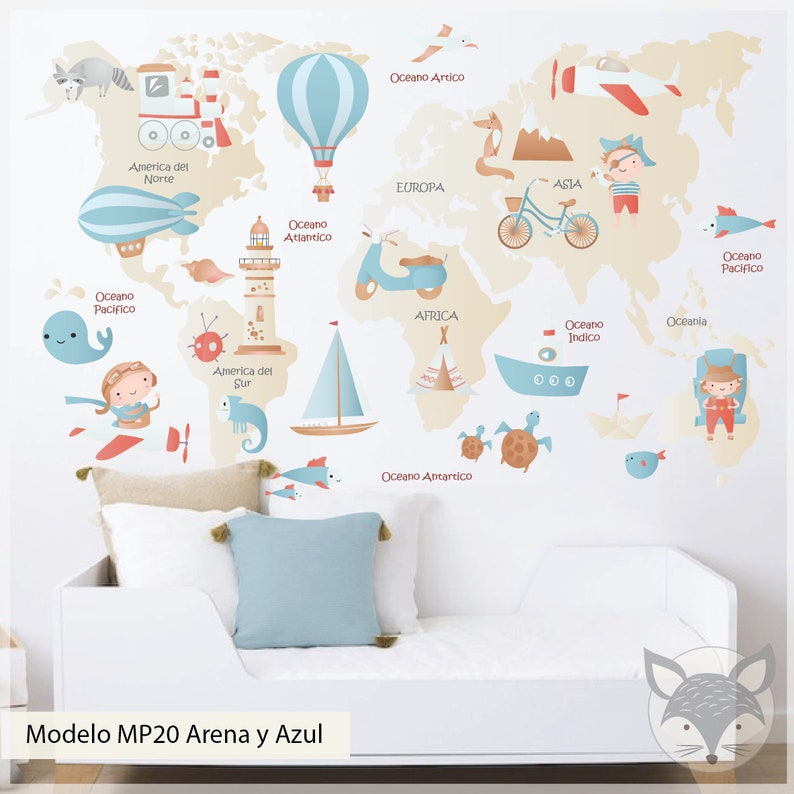 World Map With Countries Nursery World Map World Map Wall Etsy