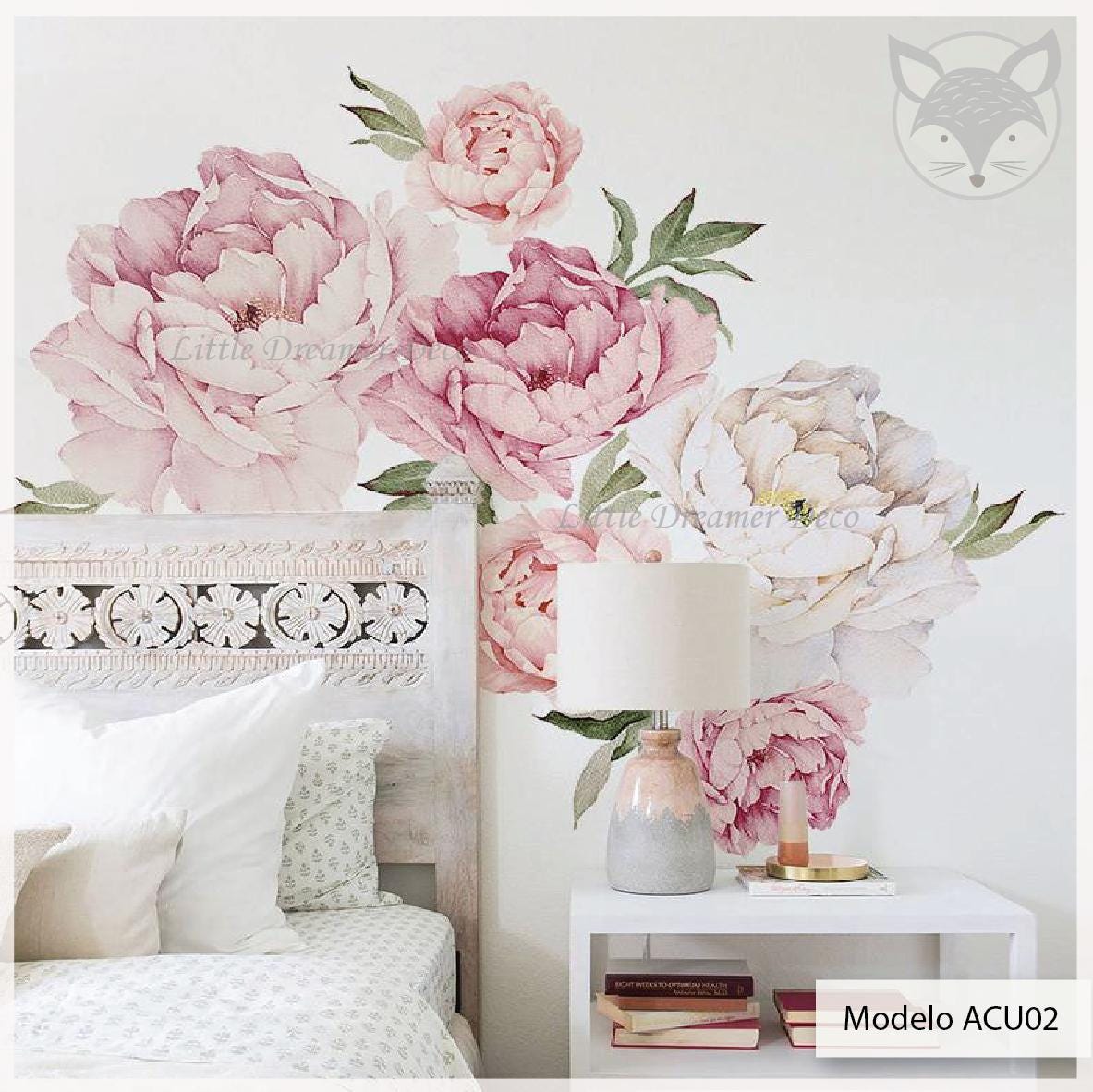 Floral Peony Wall Decal for Nursery | Large Self-adhesive Removable ...
