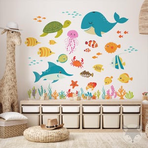 Underwater Ocean Wall Decal, Sea Animals Decor for Kids Room, Marine Life Sticker, Nursery Underwater Art, Ocean Creatures Wall Sticker