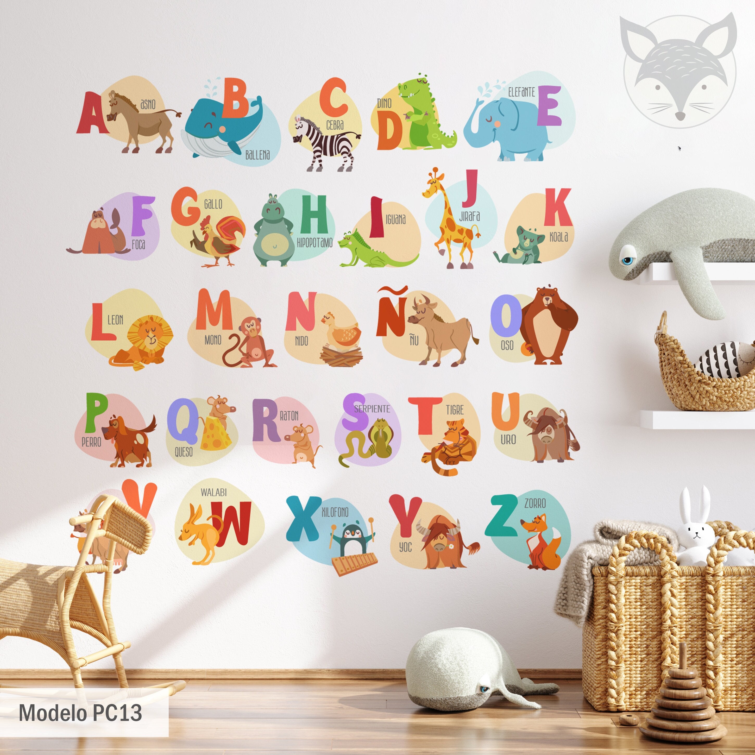 Alphabet Wall Decal, Kids ABC Wall Stickers, Illustrated Letter