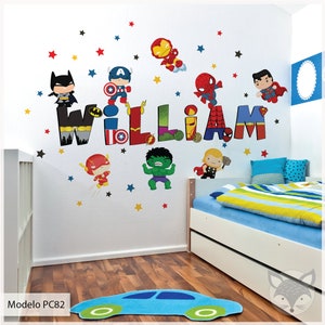 Superhero wall decal, Superhero background, avengers age of ultron, superhero bedroom, avengers wall decal, custom name wall decal avengers