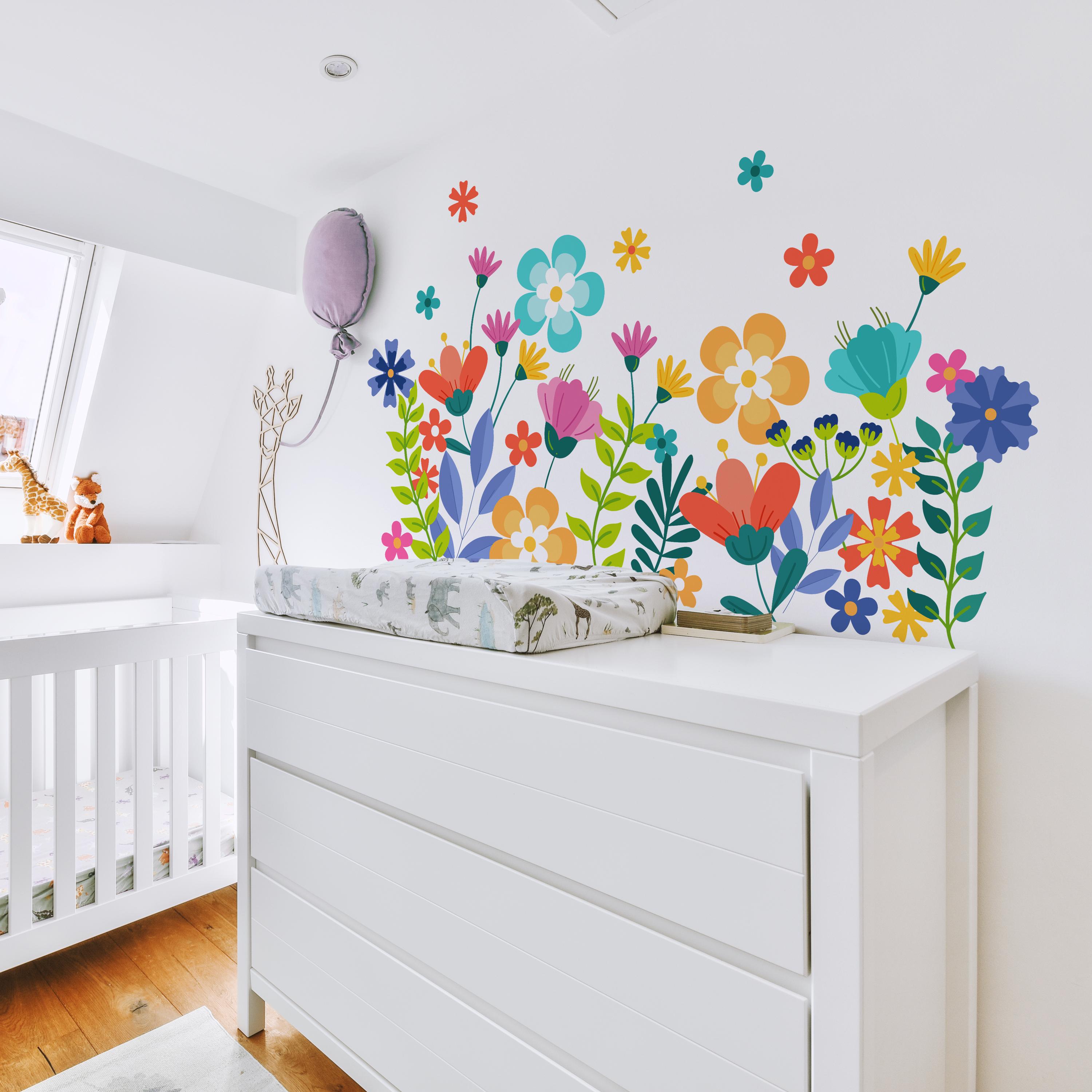 Colorful Floral Wall Decal, Boho Flower Vinyl, Kids Room Wall Art ...