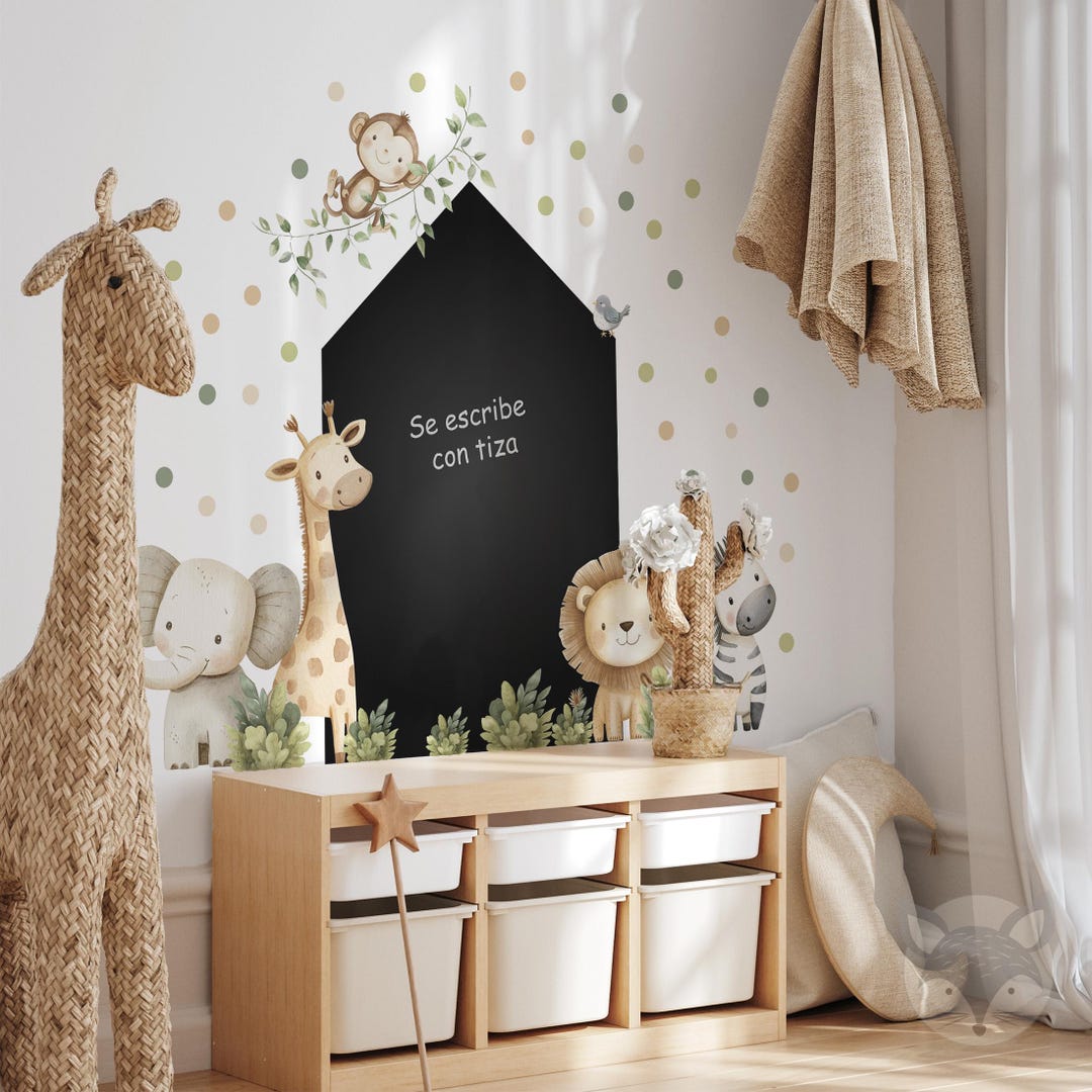 Safari Nursery Wall Decals With Chalkboard, Animal Wall Stickers for ...