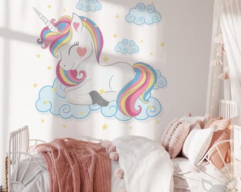 unicorn wall decal, unicorn wall sticker, unicorn wall decor, unicorn wallpaper, unicorn baby nursery, nursery decor, Unicorn Birthday UNI04