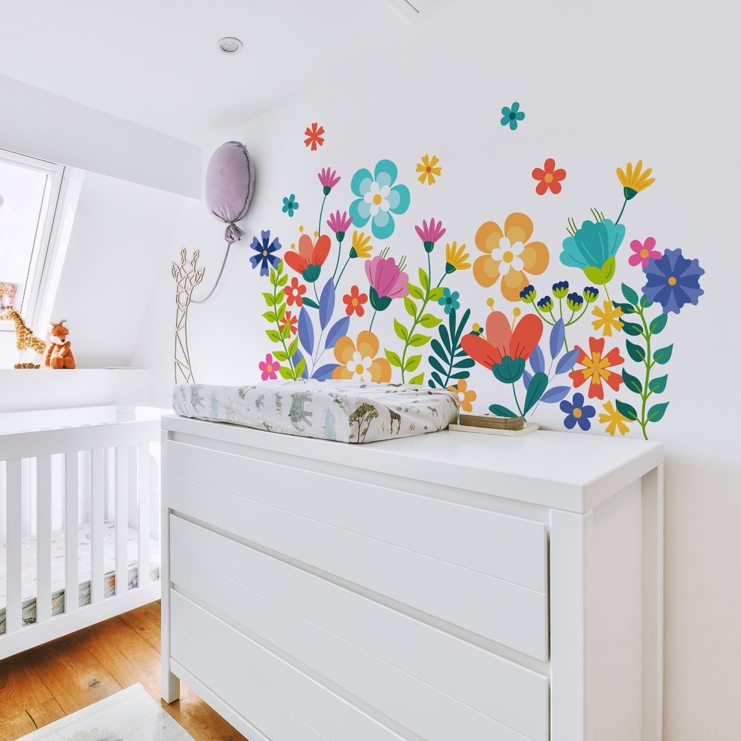 Floral Wall Decals Floral Wallpaper Nursery Flower Wall - Etsy