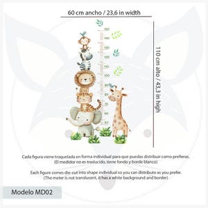 May include: A colorful growth chart featuring a giraffe, zebra, lion, tiger, and elephant. The chart is printed on white paper with a white border and measures 23.6 inches wide and 43.3 inches tall. The chart is designed to be cut out and used as a growth chart for children.