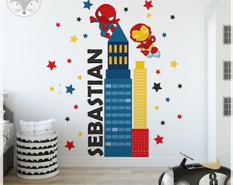 Décalcomanie murale de super-héros, nom personnalisé de super-héros, décoration murale de super-héros, âge des vengeurs d'Ultron, chambre de super-héros, décalcomanie murale des vengeurs,