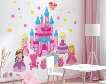 Princess Castle Wall Decal, Kids Room Decor, Pink Castle Sticker, Princess Theme Vinyl Decal, Nursery Wall Art, Fairytale Wall Sticker