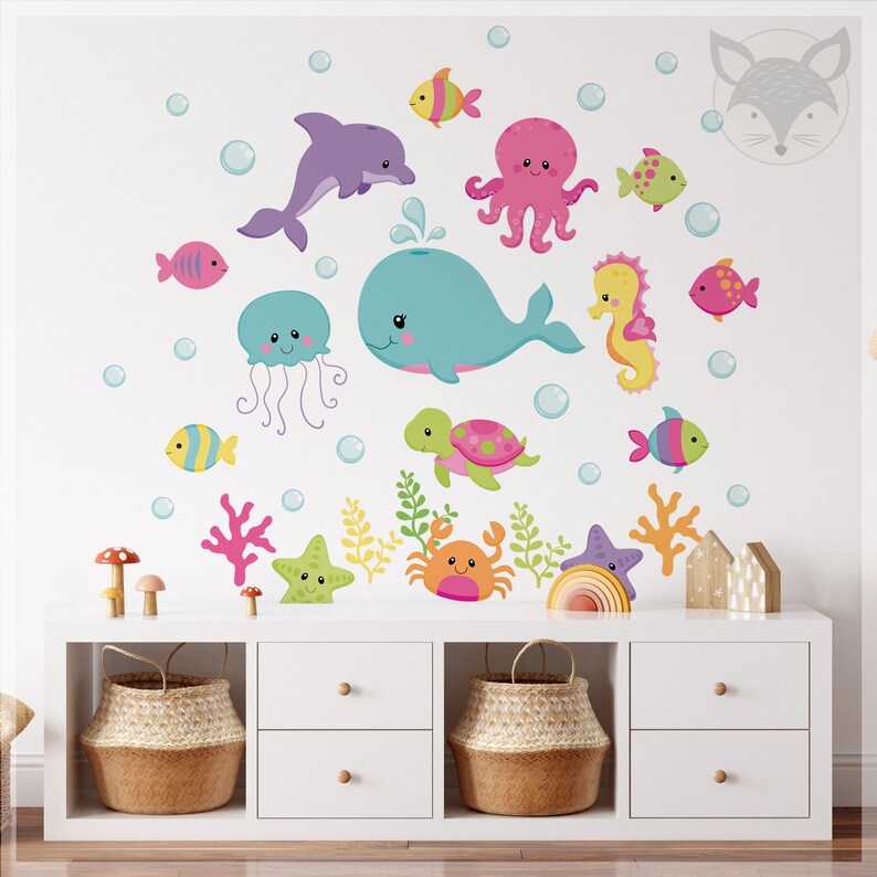Ocean Wall Decal Under the Sea Decor Ocean Wallpaper Whale Etsy