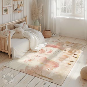 Einhorn-Teppich für Kinder, weiche rechteckige Spielmatte, zauberhaftes Kinderzimmerdekor, rosa Fantasieteppich, leichter Mädchenzimmerteppich RUGREC018