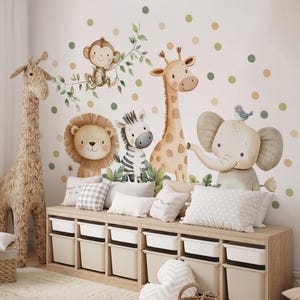 Safari Animal Wall Decal, Jungle Nursery Sticker, Watercolor Zoo Mural, Baby Room Decor, Safari Vinyl Wall Art, Kids Jungle Animals