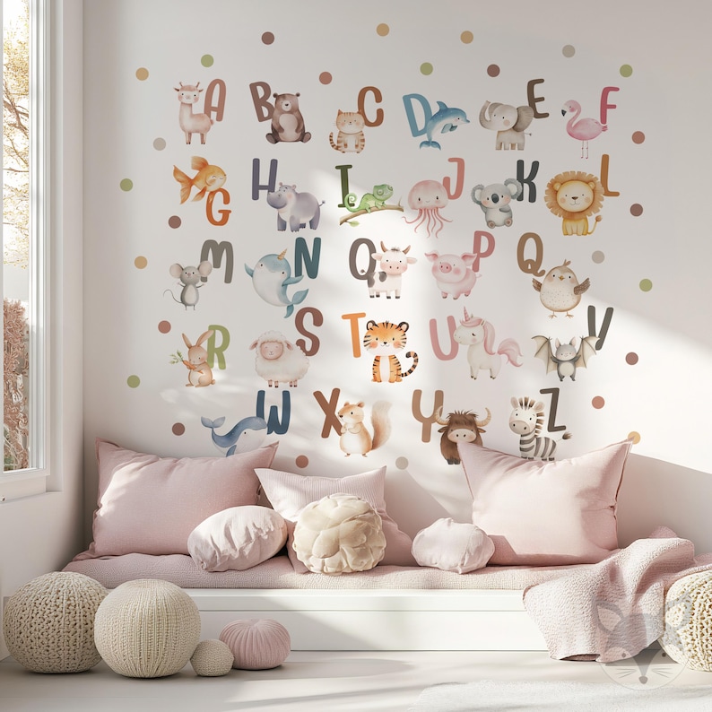 Alphabet Learning Wall Decal, ABC Animal Wall Chart for Toddlers ...