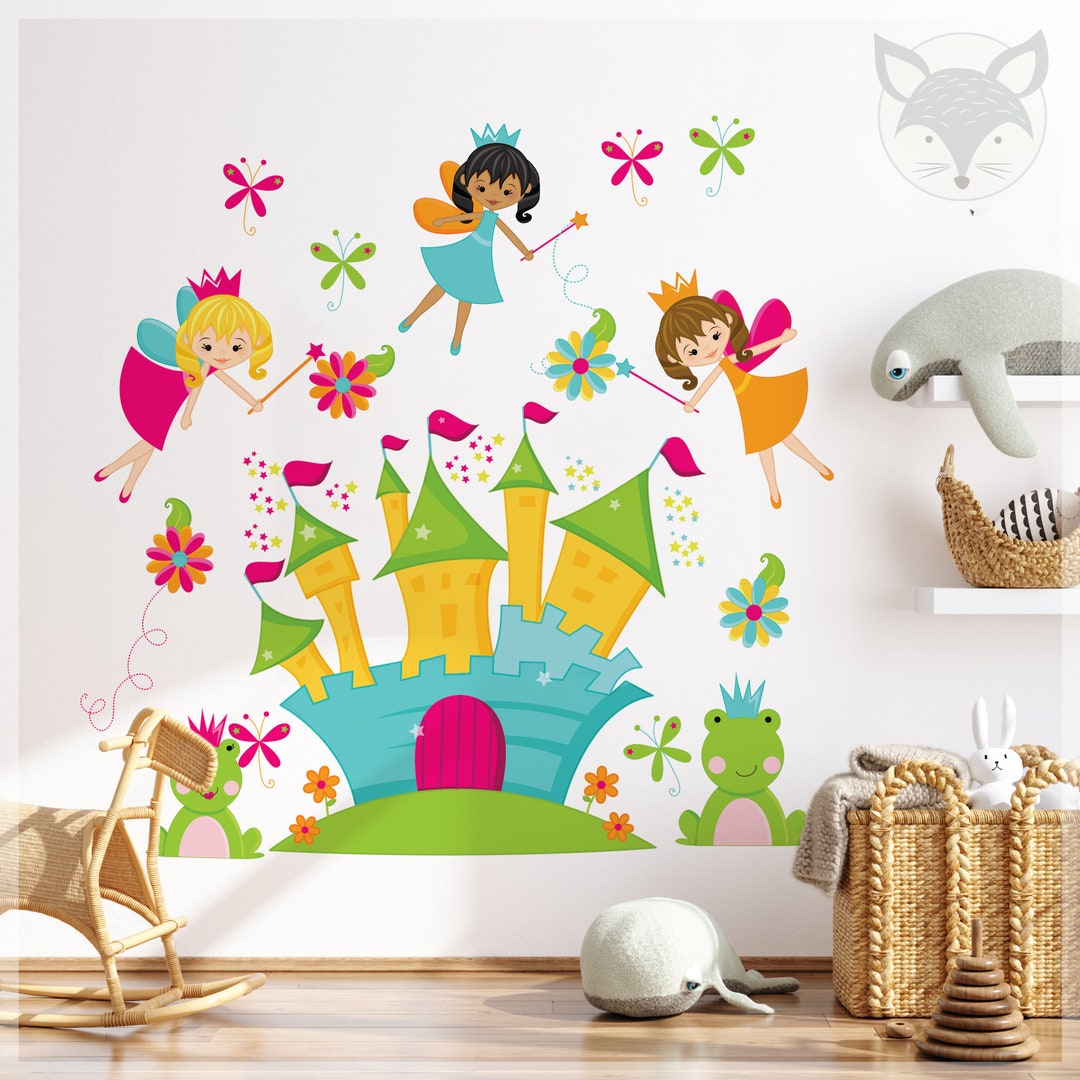 Fairy Castle Wall Decal, Kids Room Decor, Colorful Fairy Theme Sticker ...