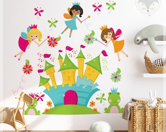 Fairy Castle Wall Decal, Kids Room Decor, Colorful Fairy Theme Sticker, Nursery Wall Art, Princess Castle Vinyl Decal, Magical Room Decor