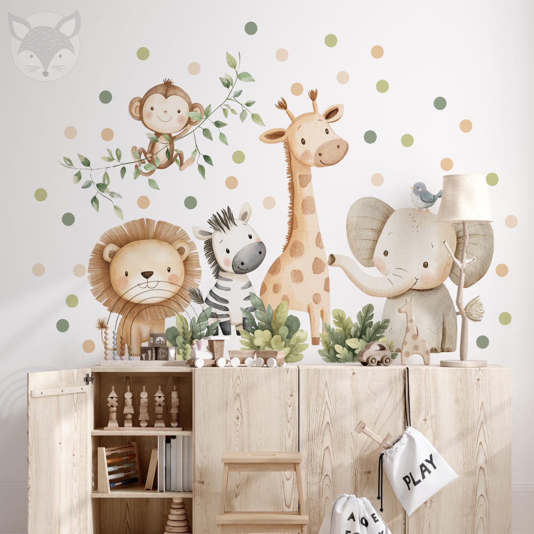 Safari Wall Decals for Kids, Jungle Animal Nursery Decor, Removable ...
