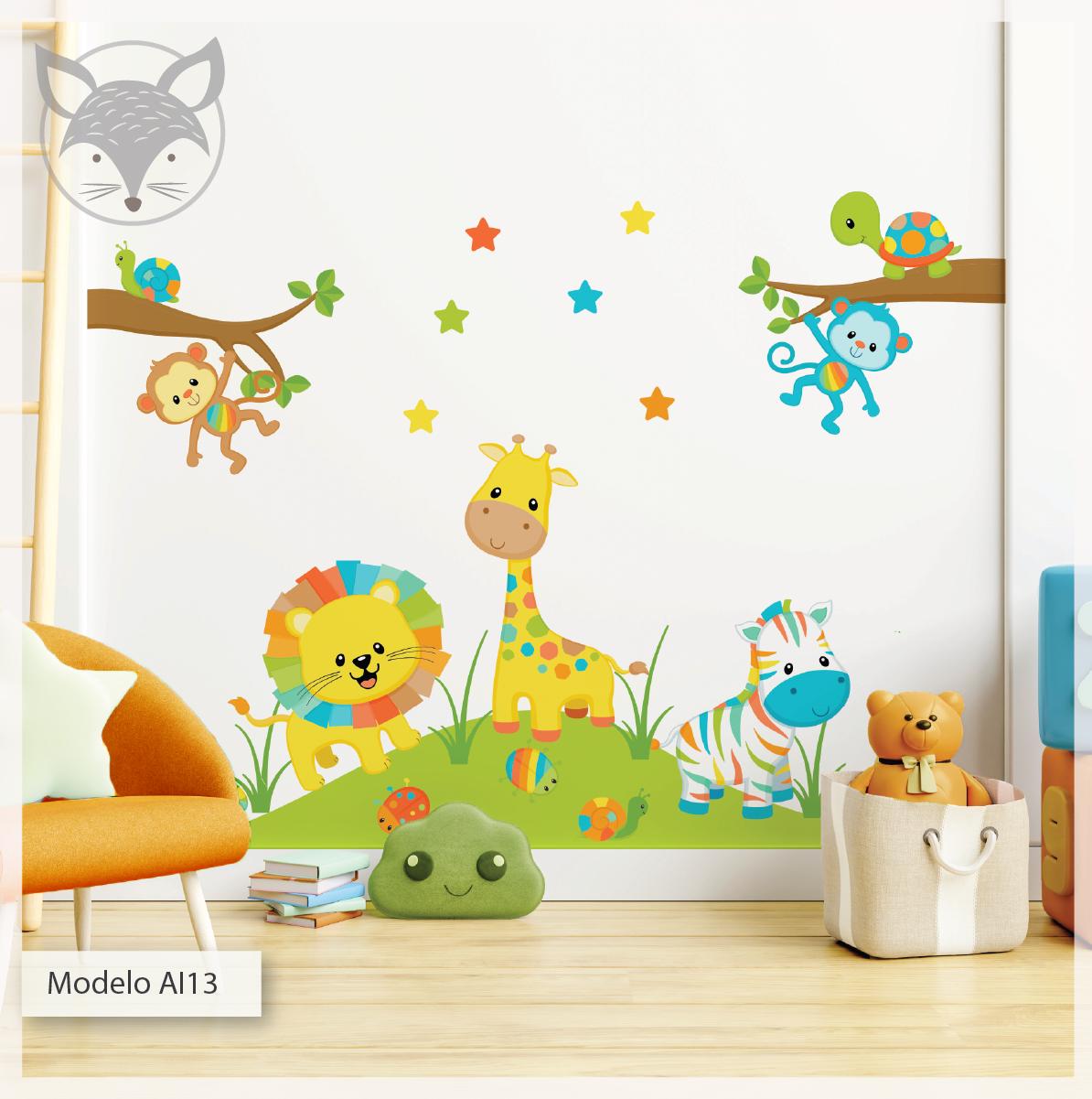 Bright Jungle Safari Wall Decal - Colorful Self-adhesive Animal ...
