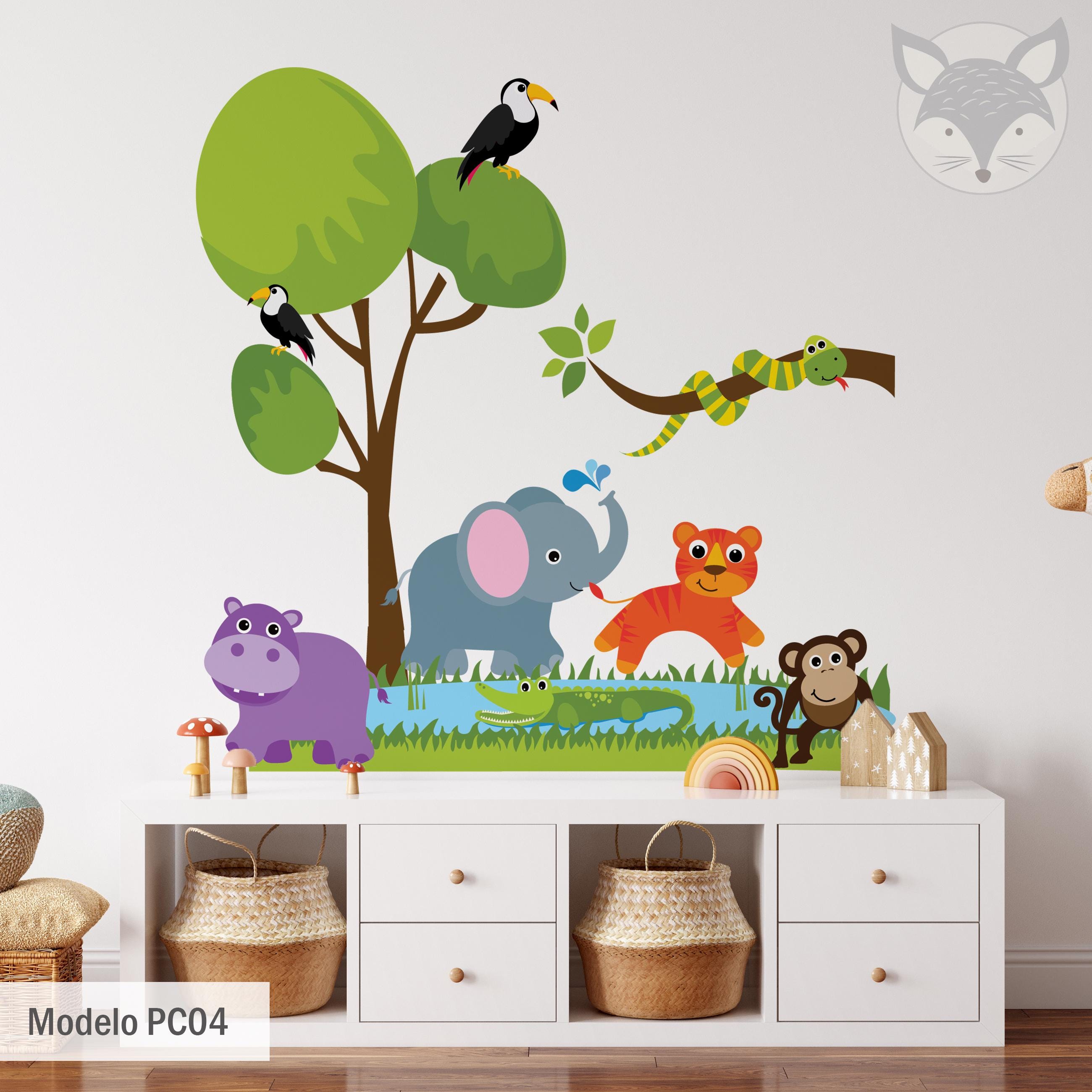 Colorful Jungle Safari Wall Decal for Kids Room - Elephant, Tiger ...
