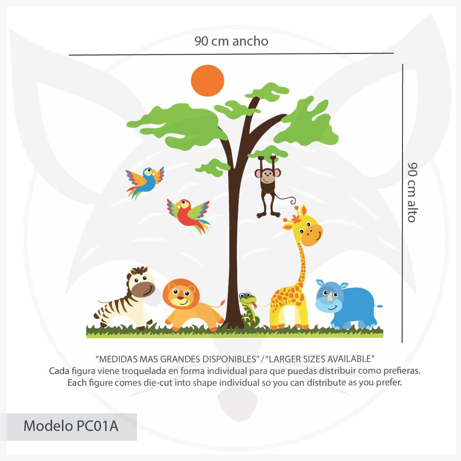 Colorful Jungle Animals Wall Decal - Kids Room Tree and Safari Vinyl ...