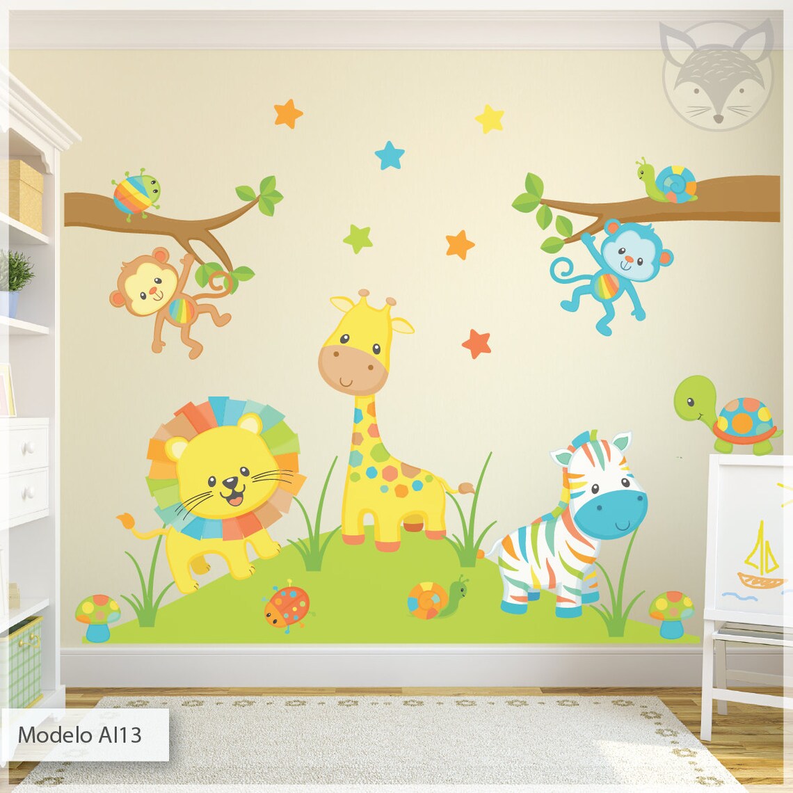Kids wall paper animal kids wall decal decals for nursery Etsy