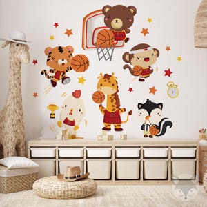 Basketball Animal Wall Decal, Kids Room Stickers, Sports Theme Decor for Boys and Girls, Playful Baskey Wall Art for Bedrooms, nursery decal