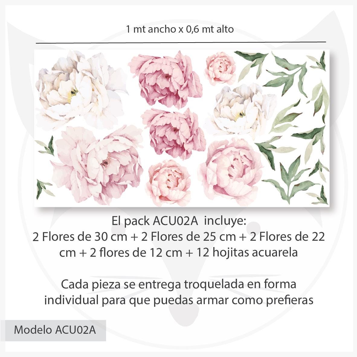 Floral Peony Wall Decal for Nursery | Large Self-adhesive Removable ...