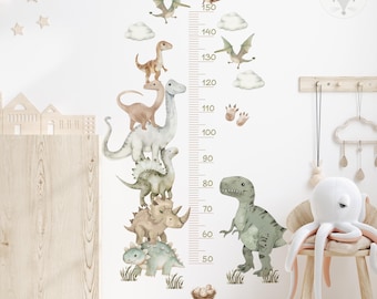 Dinosaur Growth Chart Wall Decal, Watercolor Dino Height Ruler, Kids Room Sticker, Neutral Nursery Decor, Dinosaur Removable Vinyl Mural