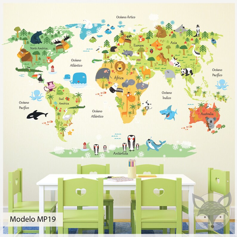 World Map With Countries Nursery World Map World Map Wall Etsy