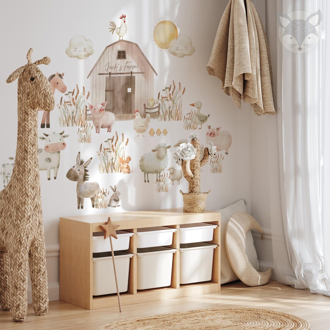 Farm Animal Nursery Wall Decals, Watercolor Barnyard Wall Stickers With ...