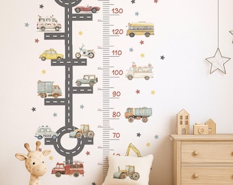 Vintage Cars Height Chart Wall Decal, Boys Room Vehicle Growth Chart, Cars for Nursery Wall Sticker