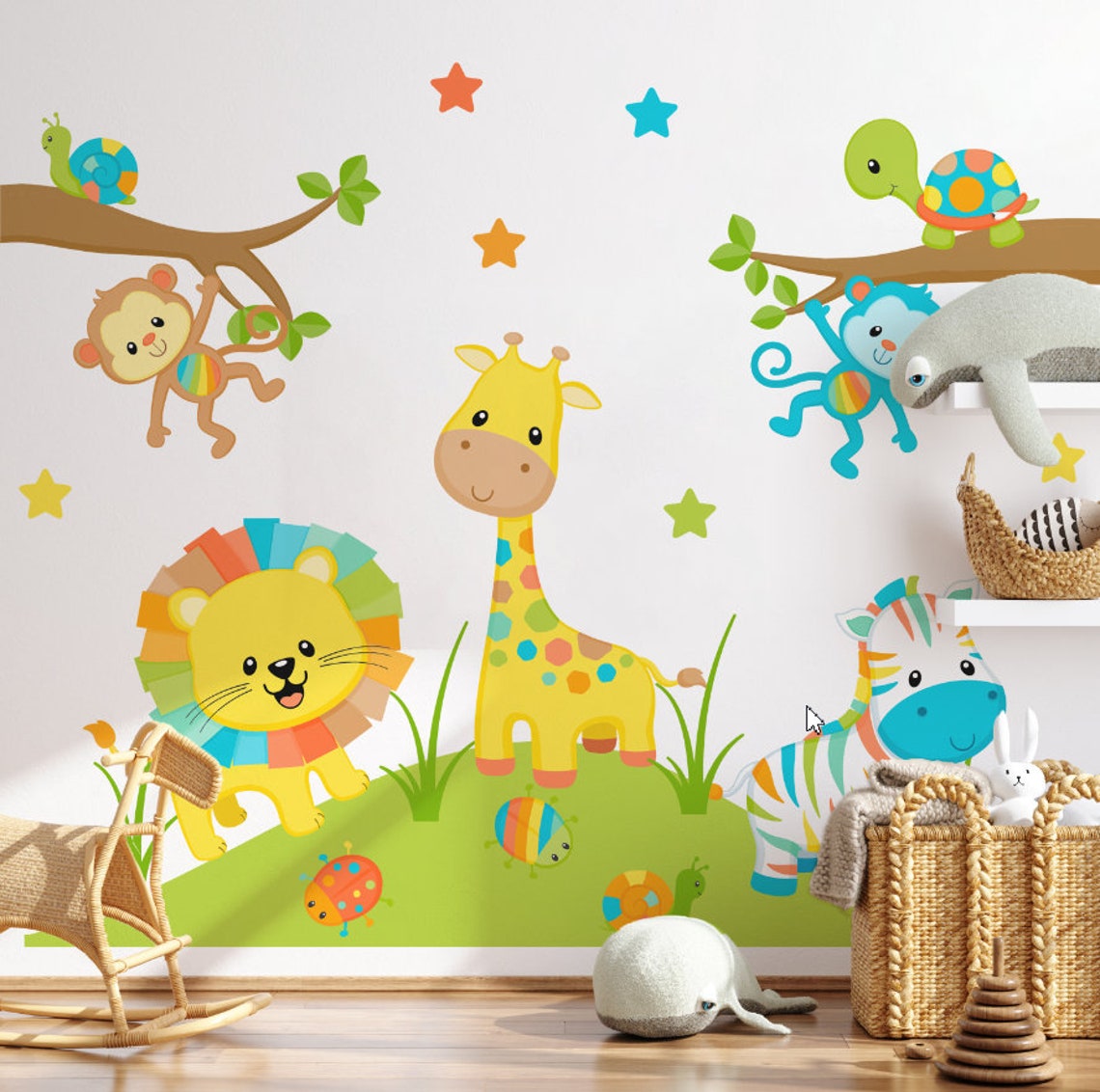 Kids wall paper animal kids wall decal decals for nursery Etsy