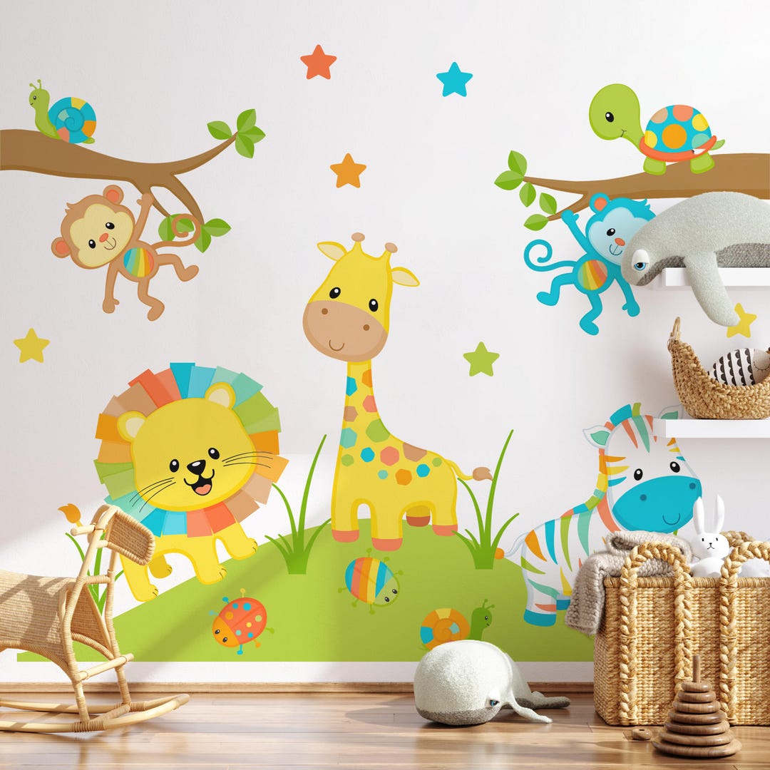 Bright Jungle Safari Wall Decal - Colorful Self-adhesive Animal ...