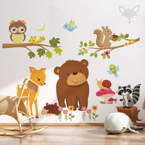 Cute Forest Animal Wall Decal - Self-Adhesive Vinyl Sticker for Kids Room, Woodland Theme Nursery Decor, AI08