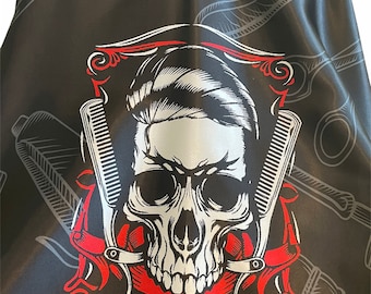 Death's Head Barber Cape: Professional Hair Styling Apron