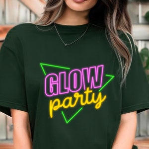 Glow Party T-shirt, Neon Color Party Shirt, Cute And Trendy Gift For Girlfriend, Neon Light Effect shirt, Neon Glow Borders Shirt