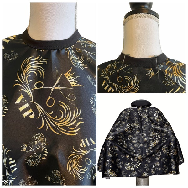 Premium Hair Styling Salon Cape for Men and Women, Unisex, Black an Gold, Adjustable with two buckles, Cutting Apron