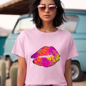 Neon Crazy Lip Shirt, Glow Party T-shirt, Neon Color Party Shirt, Cute Gift For Girlfriend, Neon Light Effect shirt
