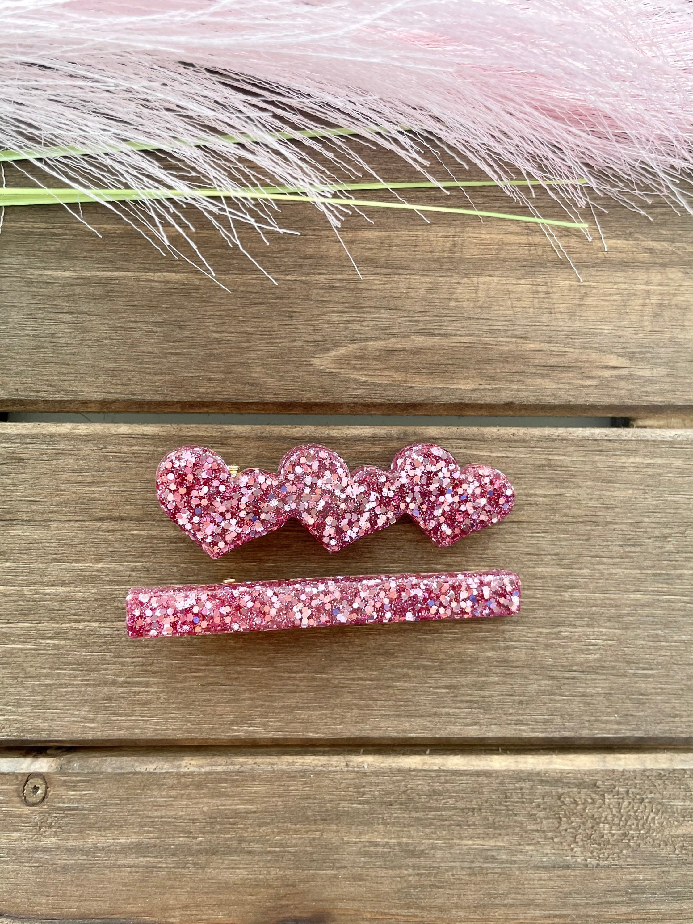 Pink Hearts Hair Clip Set Etsy