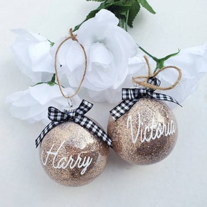 Personalized ornament, Christmas ornament, custom name ornaments, gold and white ornaments, name ornament