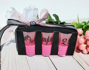 Birthday shot glass, 21st birthday glass, party shot glass, shot glass set, party favor, birthday gift for her, 21st birthday gift, shots