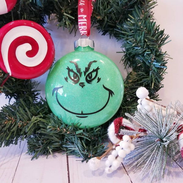 Grinch ornament, bright green ornament, grinch stole Christmas ornament,  Grinch face ornament