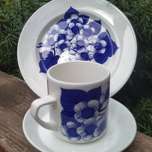 Arabia Rentukka coffee cup  and  saucer and side plate  Esteri Tomula Arabia Finland