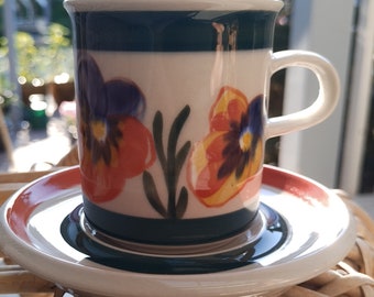 Arabia factory unique Blue Violet tall NEW con coffee cup and saucer Raija Uosikkinen Kaj Franck Ulla Probope  koralli Flora  Arabia Finland