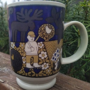 Arabia Kalevala Fishing  big Beer mug Raija Uosikkinen  Arabia Finland