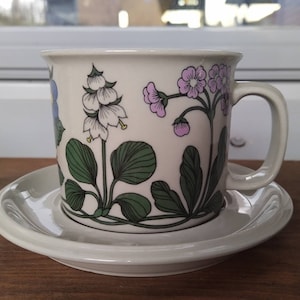 Arabia Flora cocoa mug and saucer  Koralli Aurinko Arabia Finland Esteri Tomula