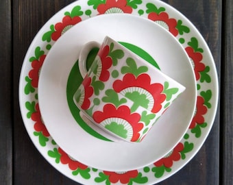 Arabia Unkari coffee cup,saucer and  side  plate Esteri Tomula Arabia Finland