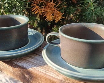 Arabia Vihreä Sininen ruska Rare Blue  Green Blueish Ruska Tea cup Like new condition Ulla Procop&#39;e Arabia Finland