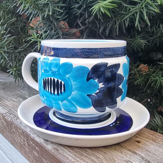Arabia Experimental unique Flower big cocoa mug and saucer Hilkka Liisa  Ahola Arabia Finland