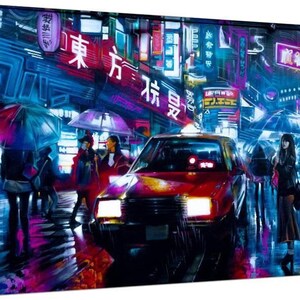 Miami Graffiti Canvas Wall Art, Neon Lights City Photo. Rainy Day in Wynwood Miami, Housewarming Gift, Miami Wall Art Decor