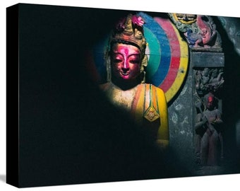 Moderne Boeddha Canvas Print, Hindoes Decor, boeddhistische muur kunst, Nepal Reisfotografie, Inspirerende Home Decor